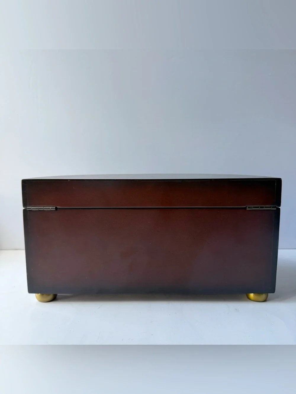 Bombay Co Half Moon Cherry Burlwood Finish Jewelry Box Tassel Key Brass Feet